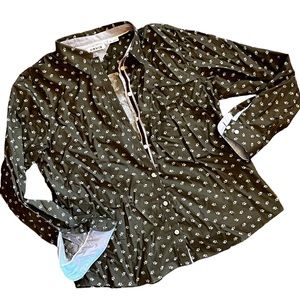 Orvis Button Front Cotton Shirt 16 EUC
Olive w/Botanic Print
